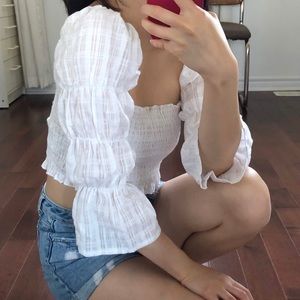 Cute white summer puff sleeve long sleeve top